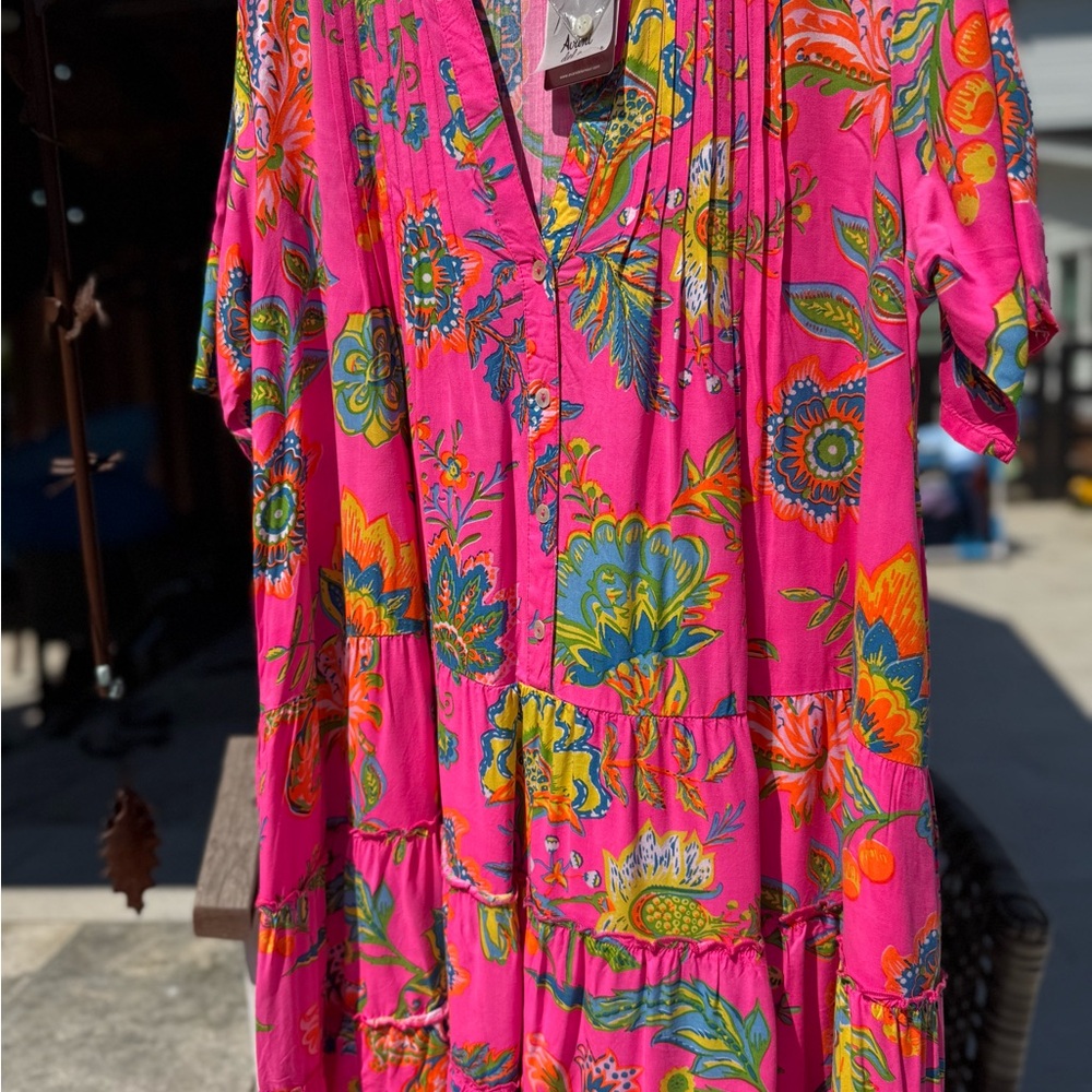 Avanti Pink Pleated Dress with Flutter Sleeves NWT